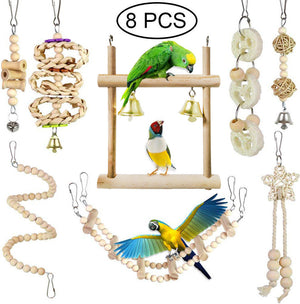 Discover the Joy of Playtime with Our 8-Piece Parrot Chewing Toy And Log Swing Set