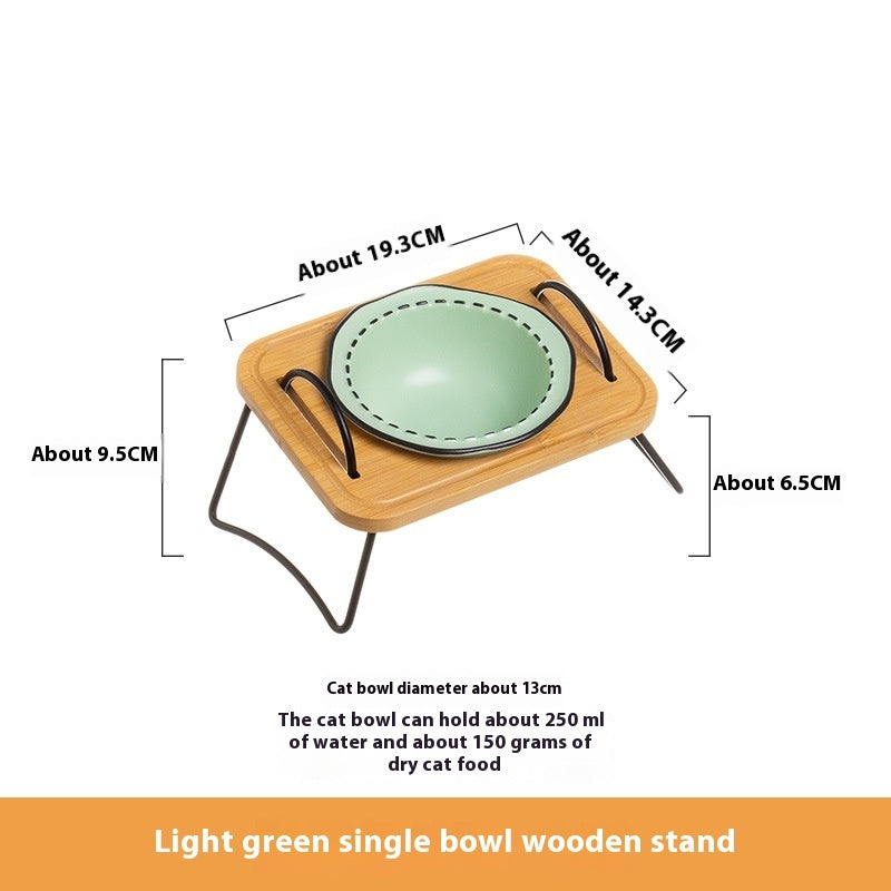 Wooden Pet Feeding Stand With Ceramic Bowl