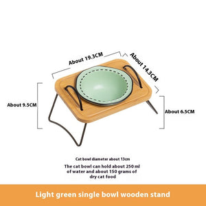 Wooden Pet Feeding Stand With Ceramic Bowl
